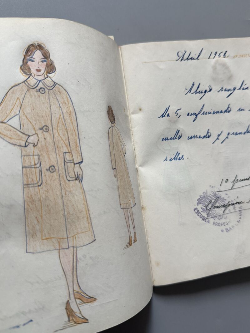 Curso de moda años 50 de Mª José Torres. Sobrecubierta bordada única - Fémina, siluetas para croquis