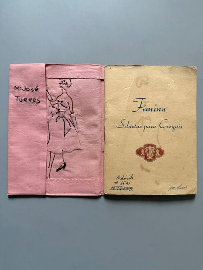 Curso de moda años 50 de Mª José Torres. Sobrecubierta bordada única - Fémina, siluetas para croquis