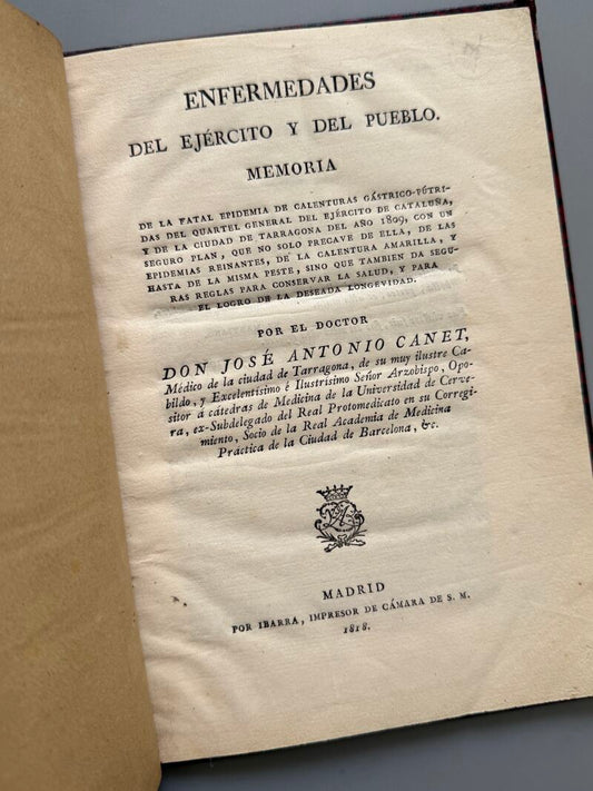 Enfermedades del ejército y del pueblo. Memoria, José Antonio Canet - Ibarra, 1818