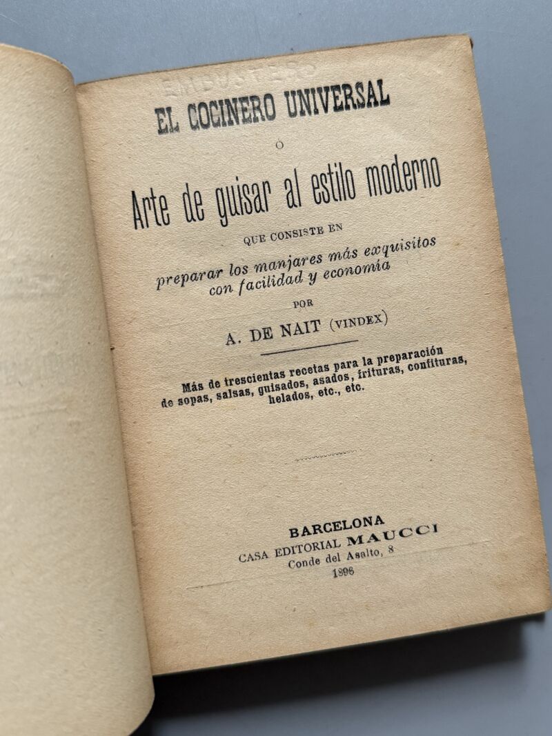 El cocinero universal, A. de Nait - Casa Editorial Maucci, 1896