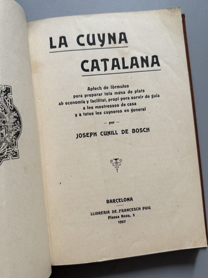 La Cuyna Catalana, Joseph Cunill de Bosch (1ª edició) - Llibreria de Francesch Puig, 1907