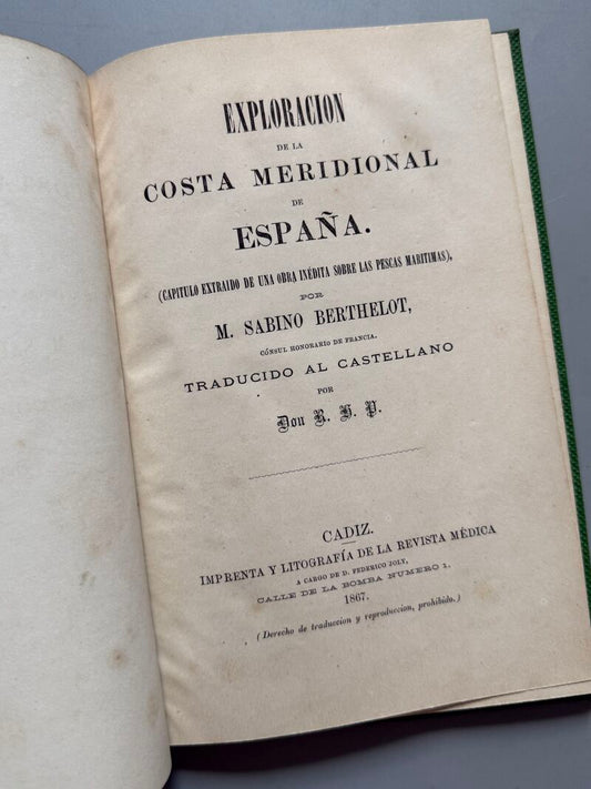 Exploración de la costa meridional de España, M. Sabino Berthelot - Cádiz, 1867