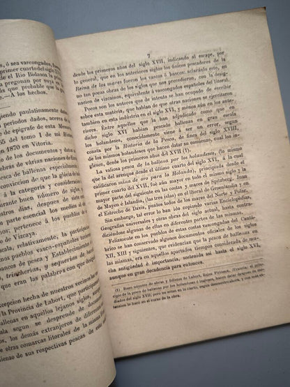 Memoria acerca del orígen de las pescas y pesquerías de ballenas y bacalaos, N. de Soraluce - 1878