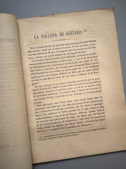 Memoria acerca del orígen de las pescas y pesquerías de ballenas y bacalaos, N. de Soraluce - 1878