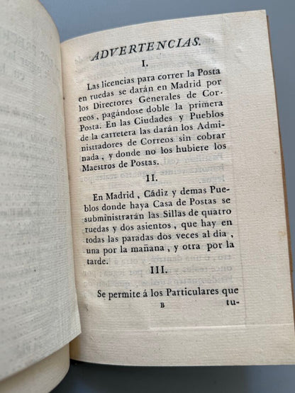 Instruccion provisional para los que viajes en sillas ó berlinas de ruedas de Madrid á Cádiz - 1785