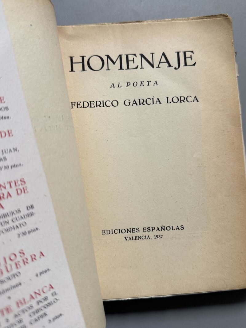 Homenaje al poeta García Lorca contra su muerte, Selección Emilio Prados - Ediciones Españolas, 1937