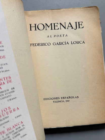 Homenaje al poeta García Lorca contra su muerte, Selección Emilio Prados - Ediciones Españolas, 1937