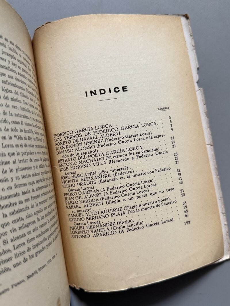 Homenaje al poeta García Lorca contra su muerte, Selección Emilio Prados - Ediciones Españolas, 1937