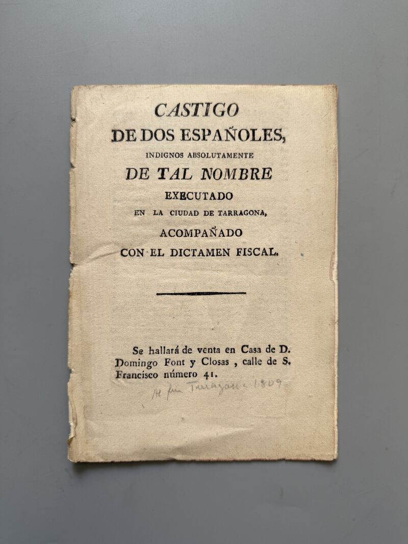 Castigo de dos españoles por traición. Guerra de la Independencia Española - Tarragona, 1809