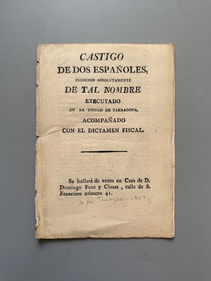 Castigo de dos españoles por traición. Guerra de la Independencia Española - Tarragona, 1809