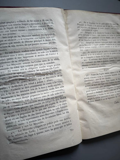 Reglamento para el establecimiento de coches de diligencia desde Madrid a Bayona - 1787