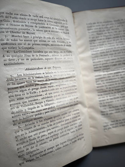 Reglamento para el establecimiento de coches de diligencia desde Madrid a Bayona - 1787