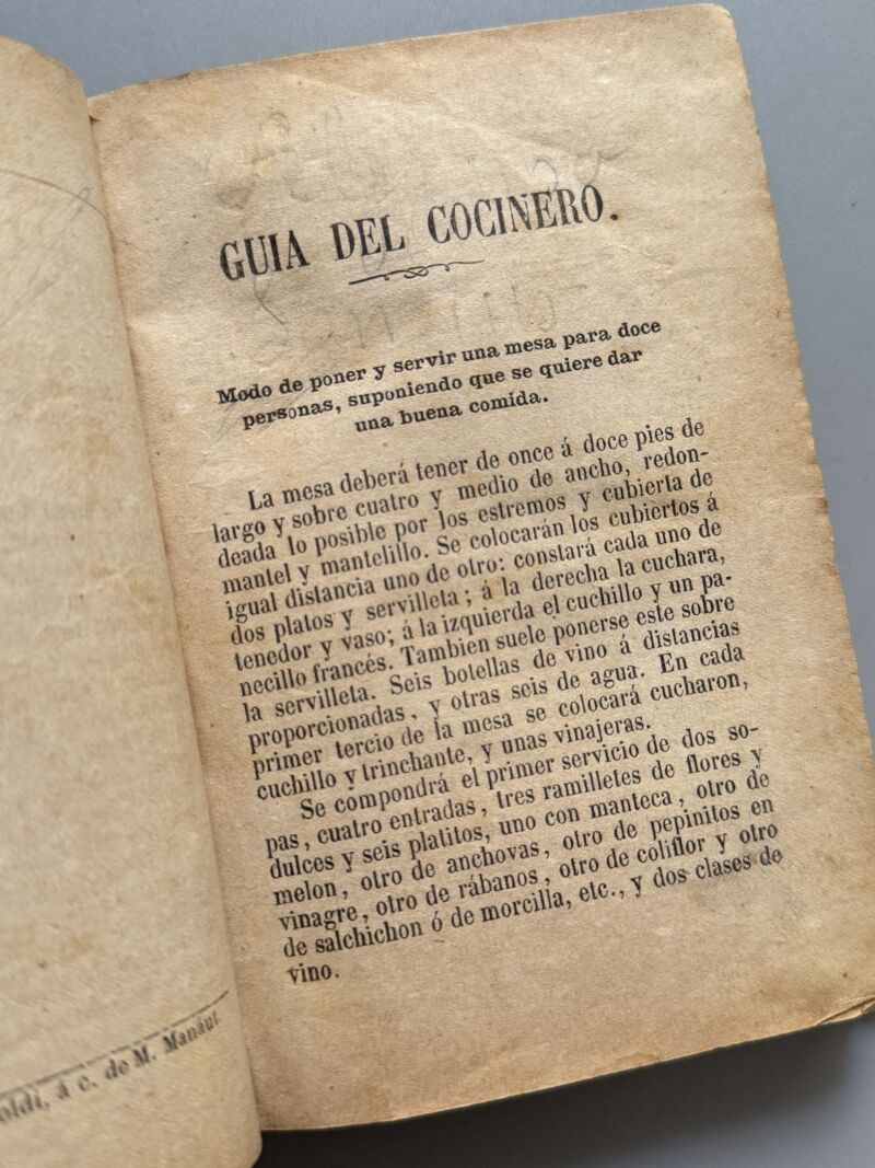 Manual completo de cocina económica, Carlos Guillot - Juan Mariana y Sanz Editor, 1876