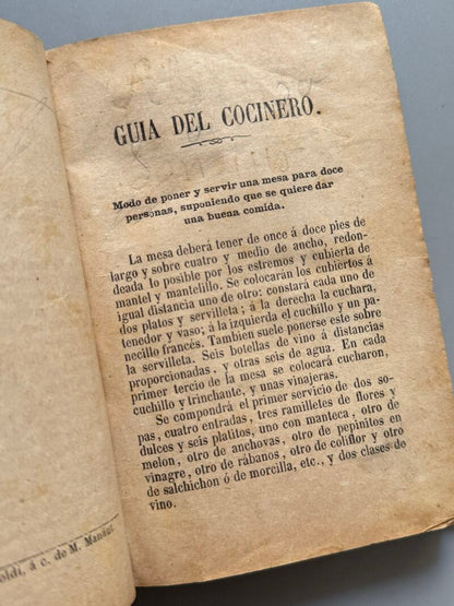 Manual completo de cocina económica, Carlos Guillot - Juan Mariana y Sanz Editor, 1876