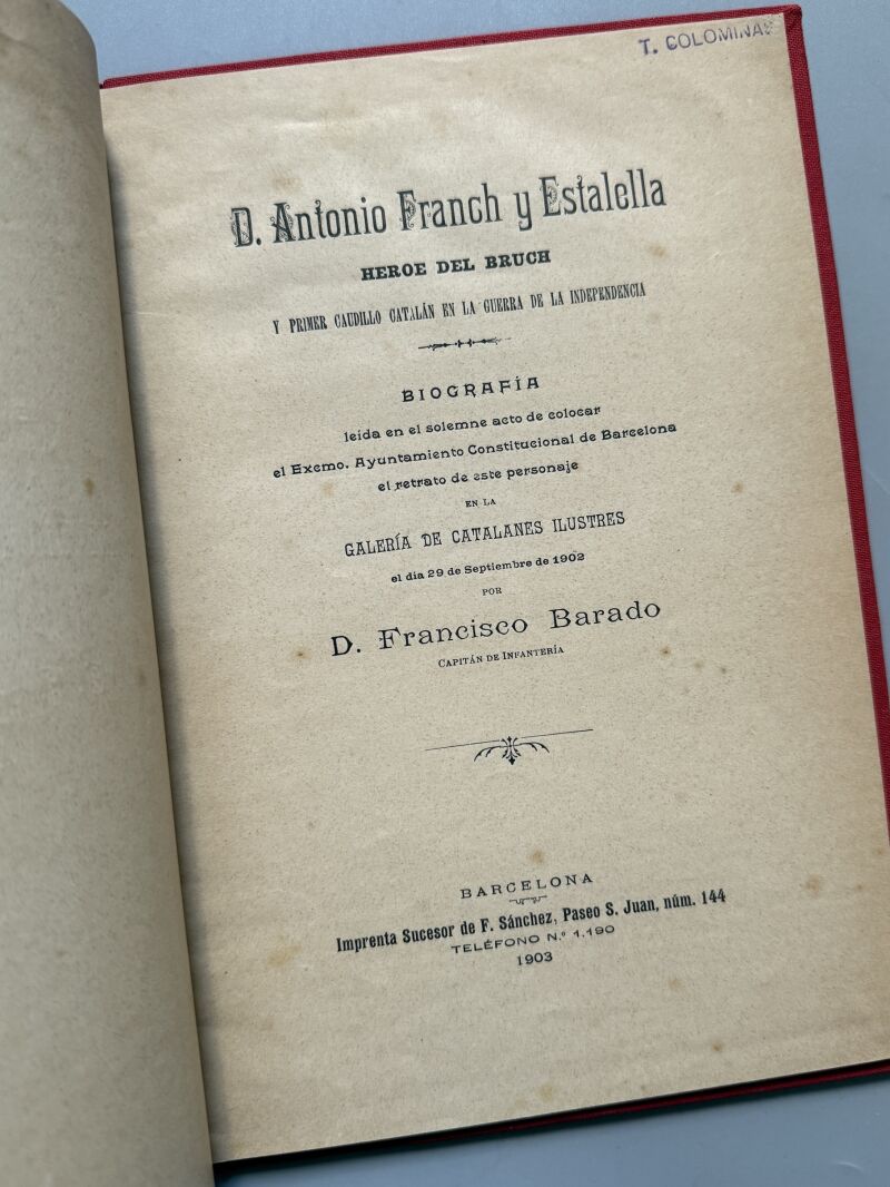 Antonio Franch i Estalella, Francisco Barado - Imprenta Sucesor de F. Sánchez, 1903