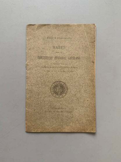 Bases pera la Constitució Regional Catalana. Asamblea de delegats. Manresa - 1900