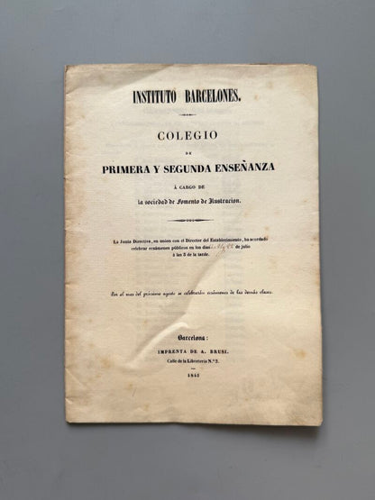 Colegio de primera y segunda enseñanza á cargo de la Sociedad de Fomento de Ilustración - 1845