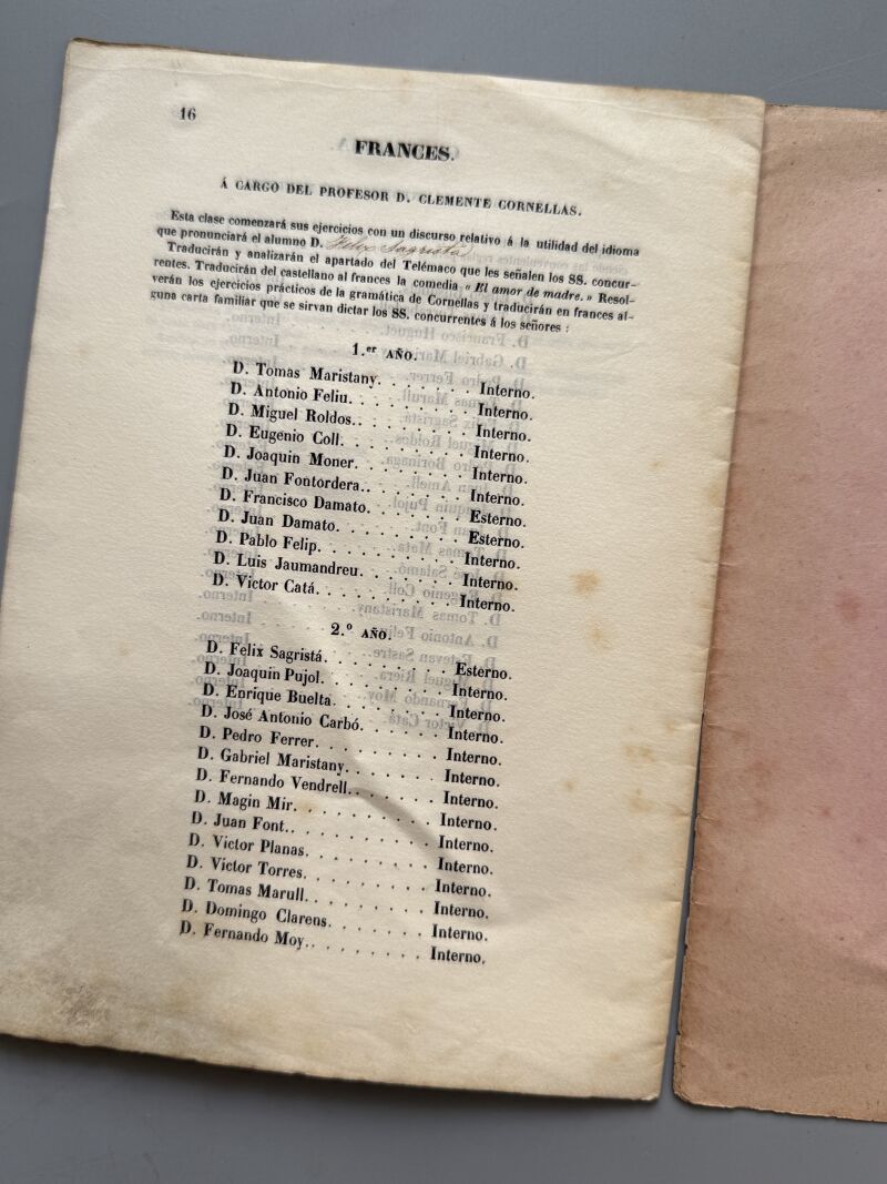 Colegio de primera y segunda enseñanza á cargo de la Sociedad de Fomento de Ilustración - 1845