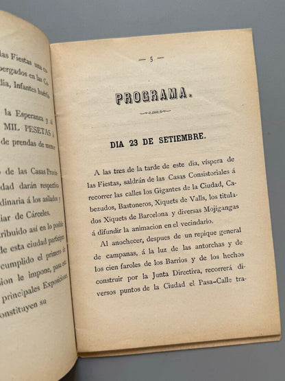 Programa de las ferias y fiestas populares que se celebrarán en Barcelona - N. Ramirez y Ca, 1877