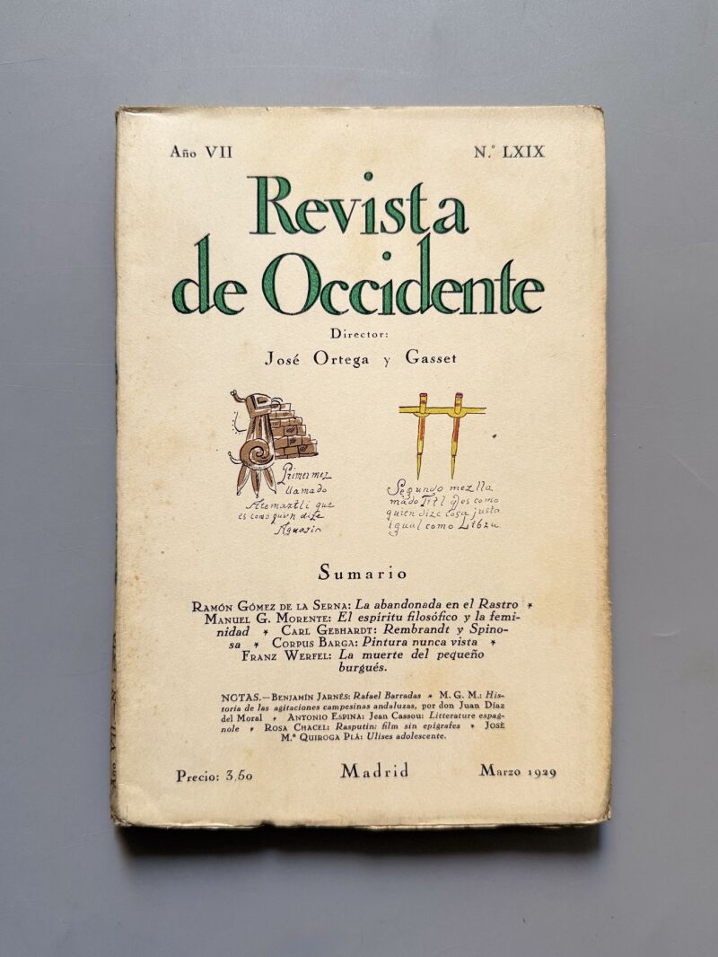 Revista de Occidente. Ramón Gómez de la Serna, Rosa Chacel, Benjamín Jarnés - Año VII, Nº LXIX 1929