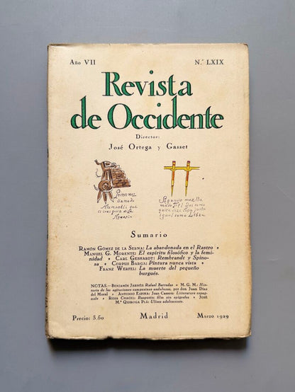 Revista de Occidente. Ramón Gómez de la Serna, Rosa Chacel, Benjamín Jarnés - Año VII, Nº LXIX 1929