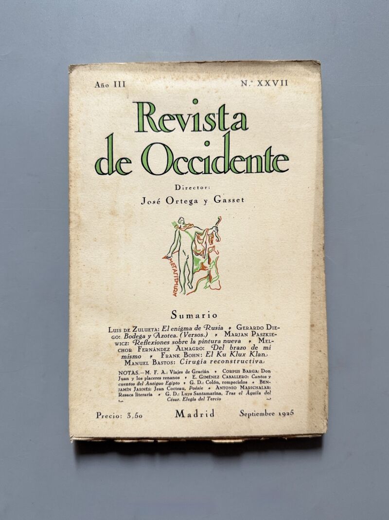 Revista de Occidente, Gerardo Diego, Ku Klux Klan - Año III, nº XXVII, 1925