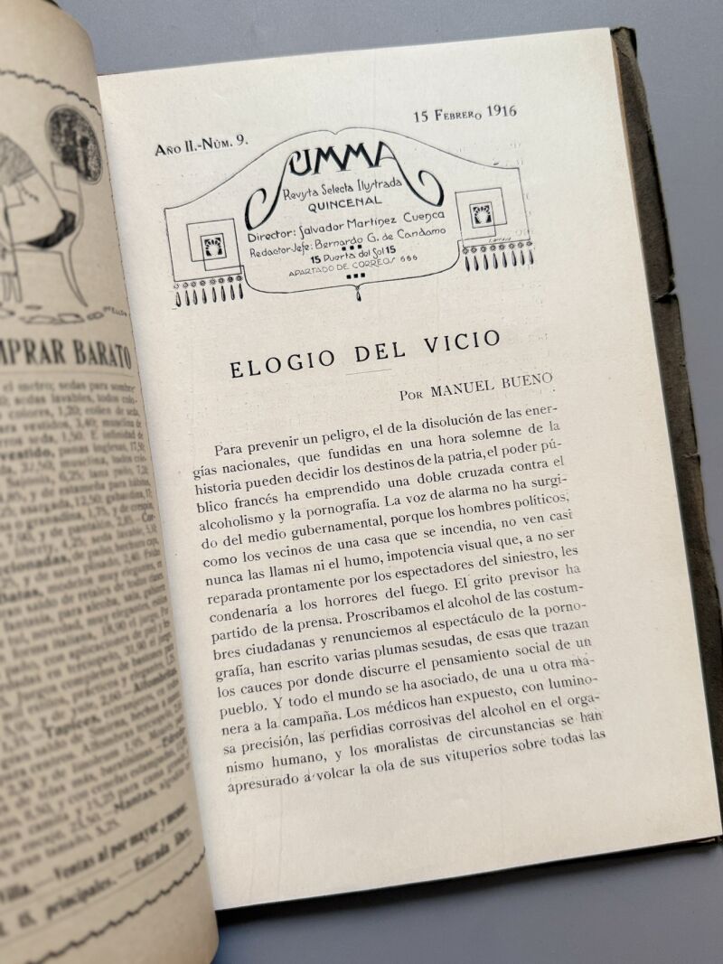 Summa. Revista Selecta Ilustrada. Manuel Machado, Margarita Nelken, Manuel Bueno - Año II, nº9, 1916