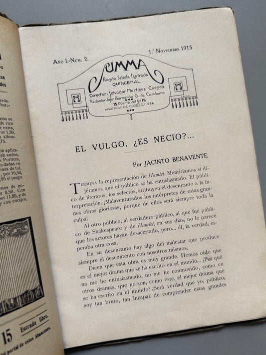 Summa, Revista Selecta Ilustrada. Valle-Inclán, Manuel Machado, Jacinto Benavente - Año I, nº2, 1915