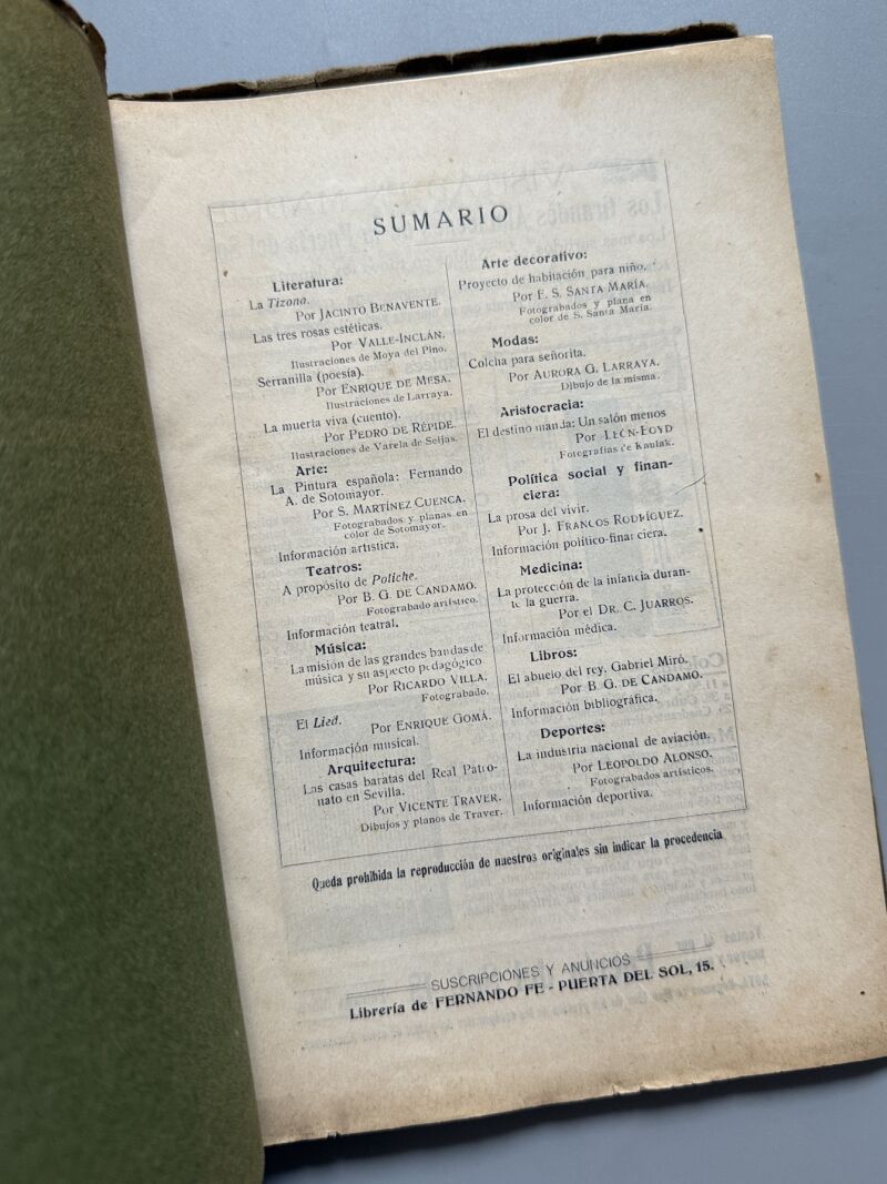 Summa. Revista Selecta Ilustrada. Jacinto Benavente, Valle Inclán, Pedro de Répide - Año I, nº3 1915