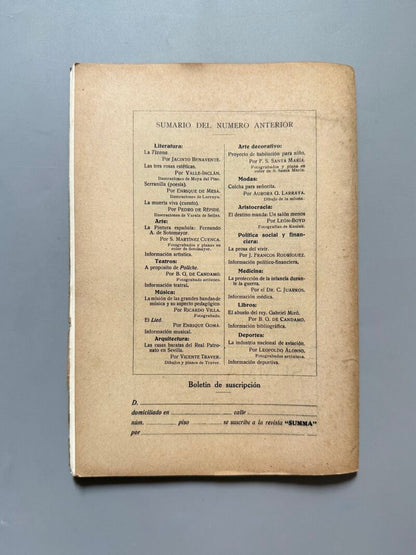 Summa. Revista Selecta Ilustrada. Juan Ramón Jiménez, Valle-Inclán, M. Nelken - Año I, nº4 1915