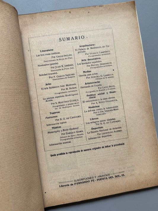 Summa. Revista Selecta Ilustrada. Juan Ramón Jiménez, Valle-Inclán, M. Nelken - Año I, nº4 1915