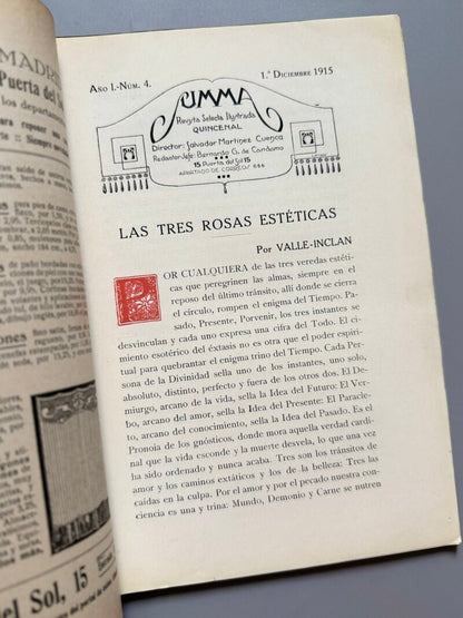 Summa. Revista Selecta Ilustrada. Juan Ramón Jiménez, Valle-Inclán, M. Nelken - Año I, nº4 1915