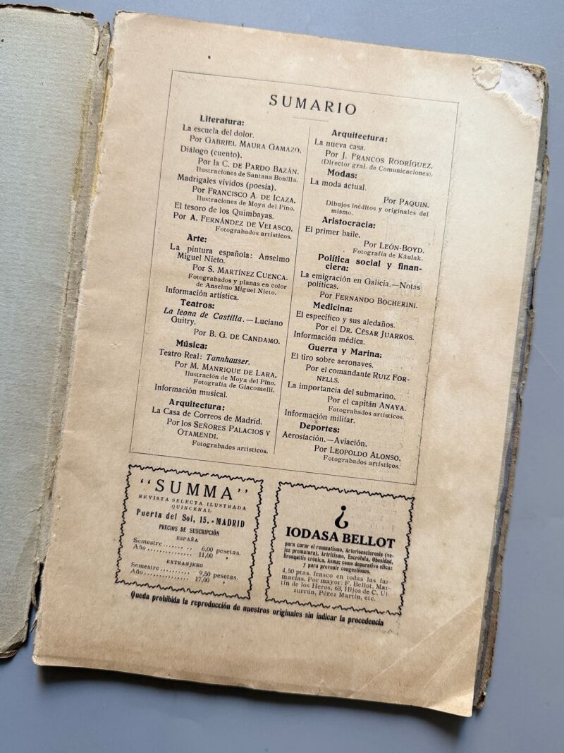 Summa. Revista Selecta Ilustrada. Relato de Emilia Pardo Bazán - Año II, nº8, 1916