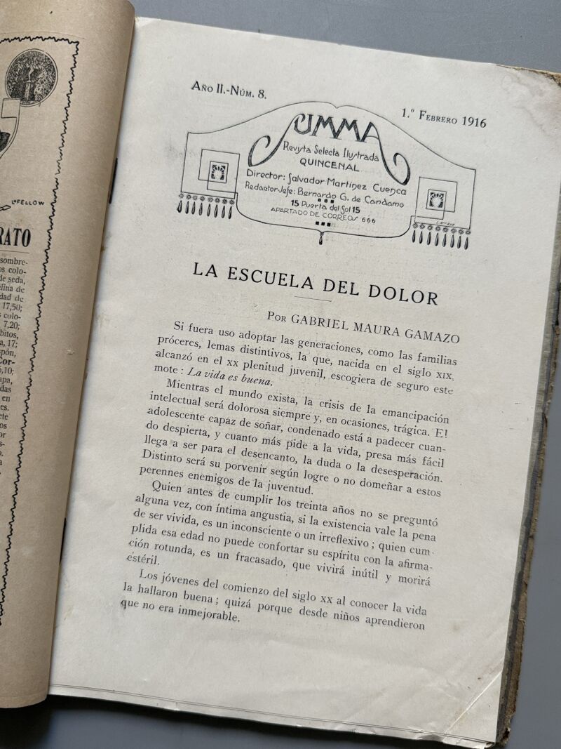 Summa. Revista Selecta Ilustrada. Relato de Emilia Pardo Bazán - Año II, nº8, 1916