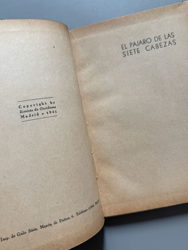 El pájaro de las siete cabezas y otros cuentos, Marichu de la Mora - Revista de Occidente, 1941