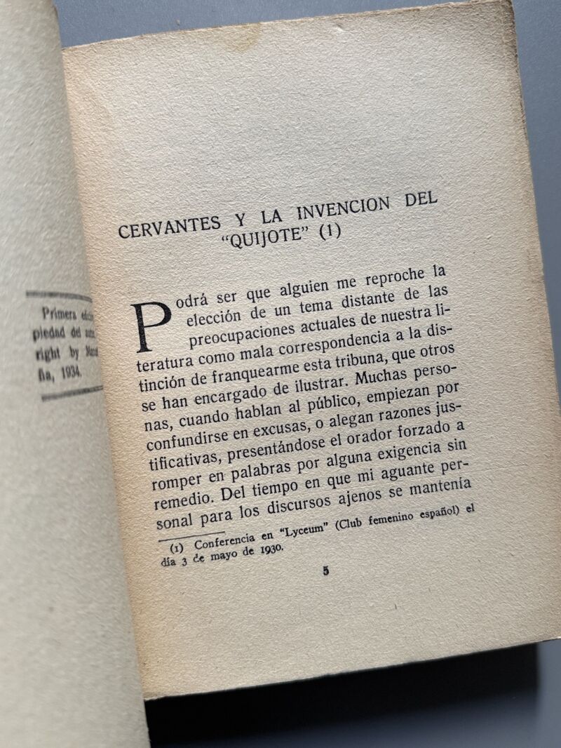 La invención del Quijote y otros ensayos, Manuel Azaña (1ª edición) - Espasa-Calpe S.A. - 1934
