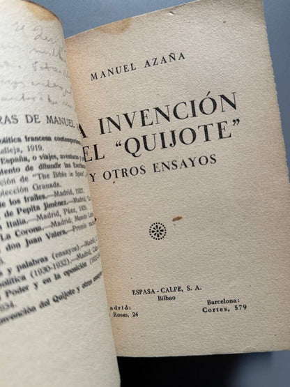 La invención del Quijote y otros ensayos, Manuel Azaña (1ª edición) - Espasa-Calpe S.A. - 1934