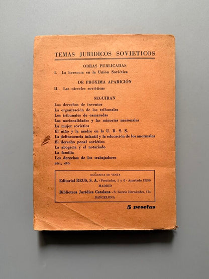 La herencia de la Unión Soviética, Pablo Balsells y Morera - Temas jurídicos soviéticos, 1935