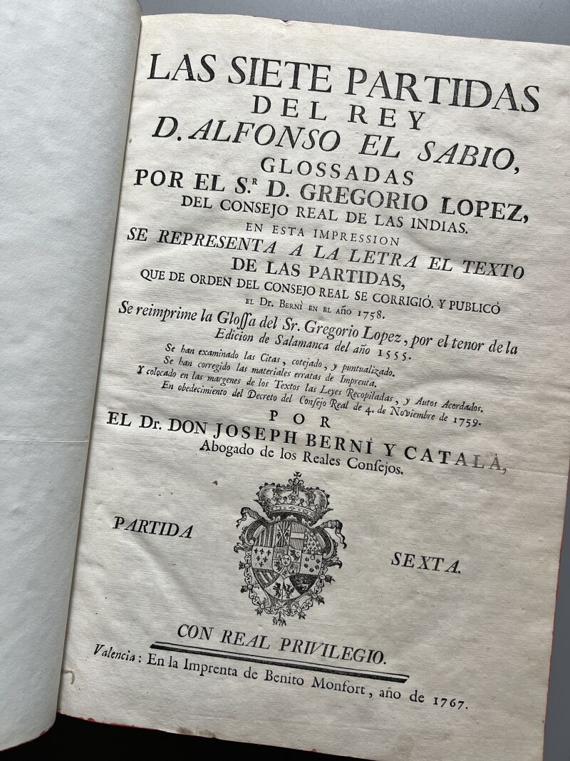 Las Siete Partidas del Rey D. Alfonso el Sabio, Joseph Berni y Catala - Benito Monfort, 1767