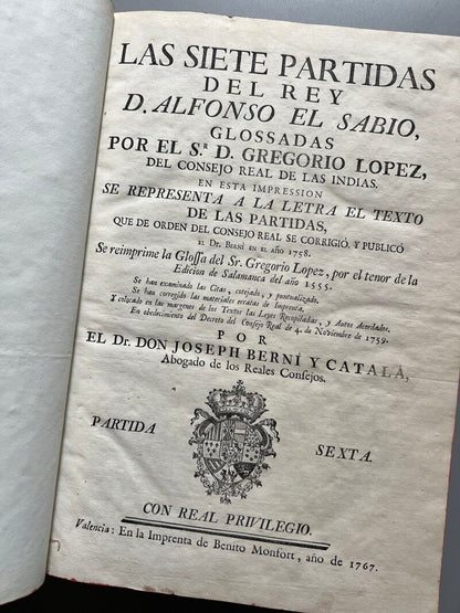 Las Siete Partidas del Rey D. Alfonso el Sabio, Joseph Berni y Catala - Benito Monfort, 1767