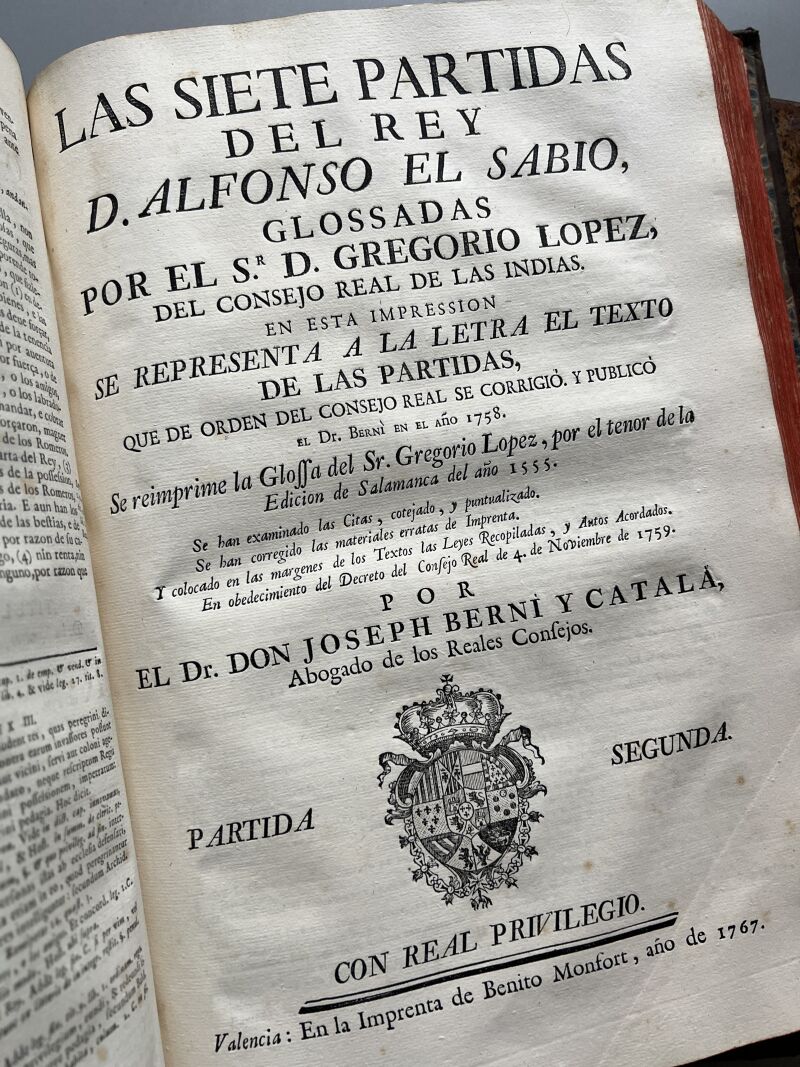Las Siete Partidas del Rey D. Alfonso el Sabio, Joseph Berni y Catala - Benito Monfort, 1767