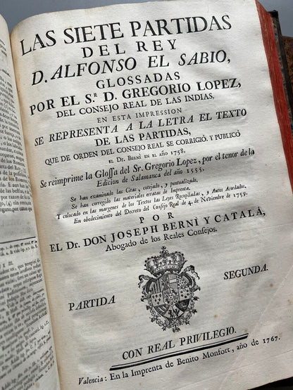 Las Siete Partidas del Rey D. Alfonso el Sabio, Joseph Berni y Catala - Benito Monfort, 1767