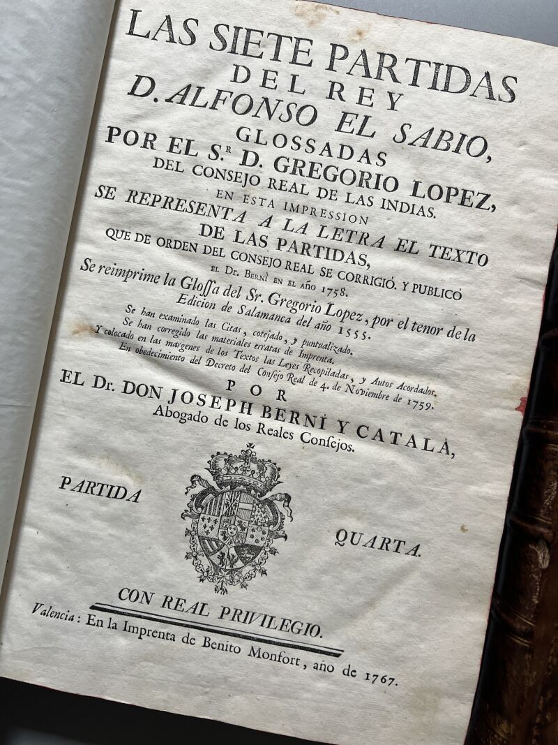 Las Siete Partidas del Rey D. Alfonso el Sabio, Joseph Berni y Catala - Benito Monfort, 1767