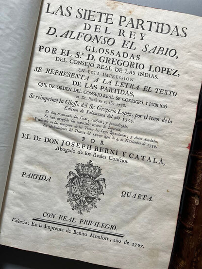 Las Siete Partidas del Rey D. Alfonso el Sabio, Joseph Berni y Catala - Benito Monfort, 1767