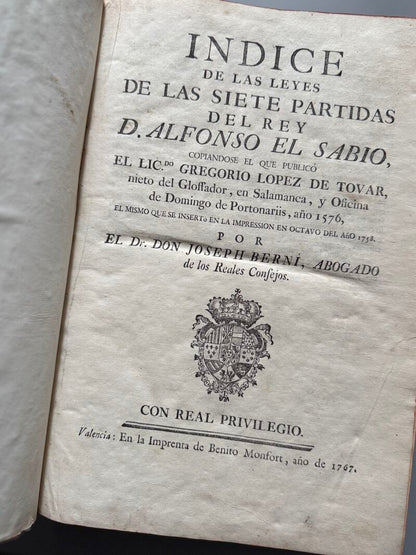 Las Siete Partidas del Rey D. Alfonso el Sabio, Joseph Berni y Catala - Benito Monfort, 1767