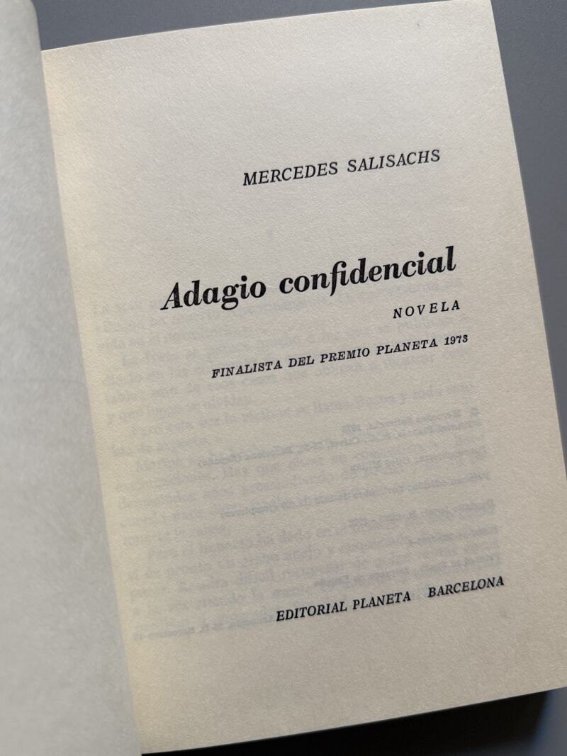 Adagio confidencial, Mercedes Salisachs (firmado) - Editorial Planeta, 1973