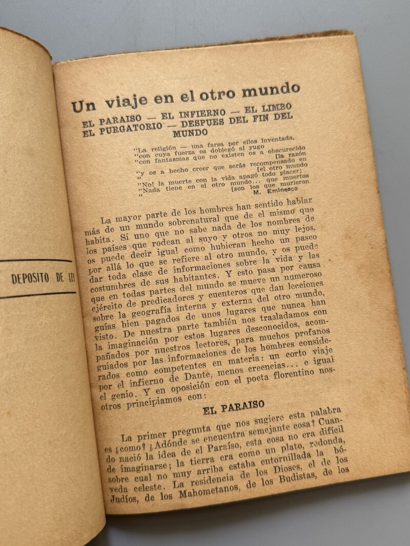 Un viaje en el otro mundo, Eugenio Hins. Sobre la muerte - Buenos Aires, 1927