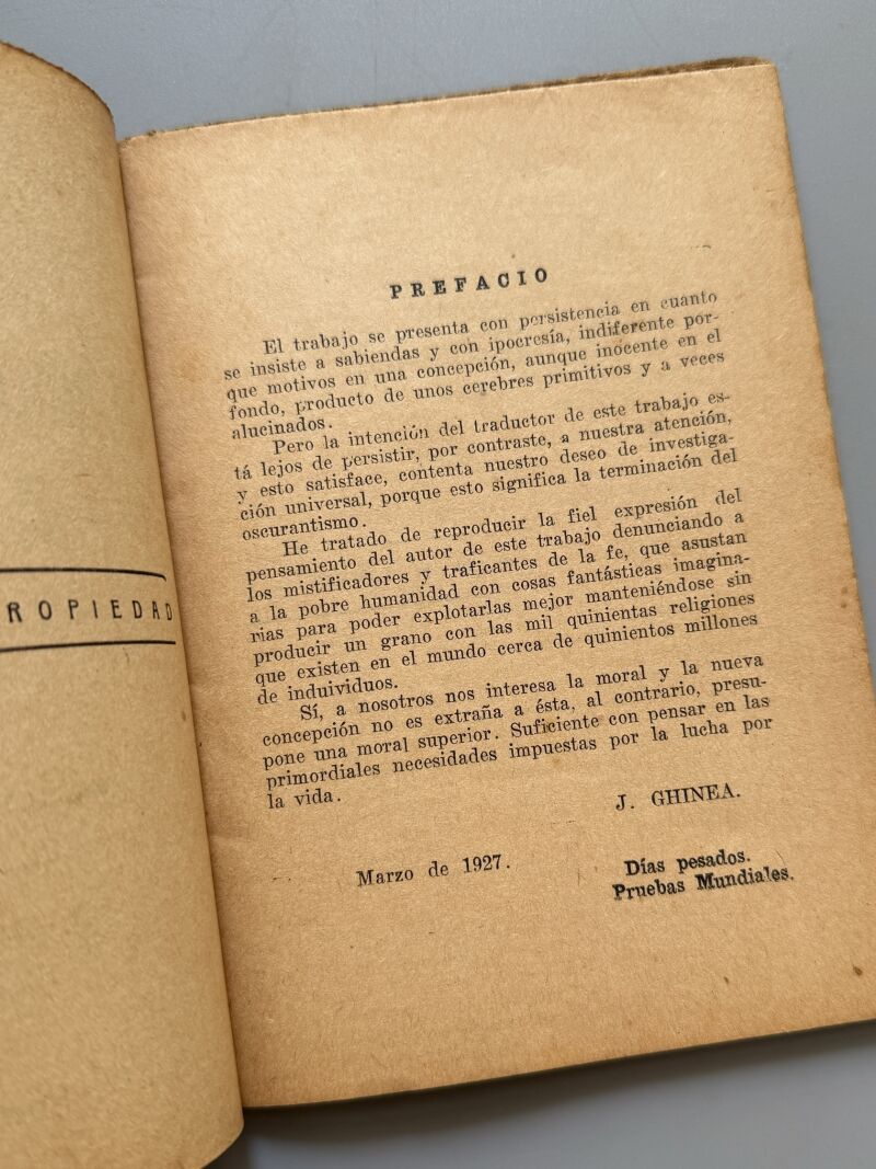 Un viaje en el otro mundo, Eugenio Hins. Sobre la muerte - Buenos Aires, 1927