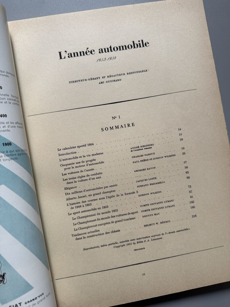 L'année automobile 1953-1954, Nº1 - Edita S. A. Lausanne, 1953