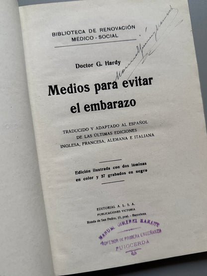 Libro de: Medios para evitar el embarazo, G. Hardy - A. L. S. A., ca. 1930